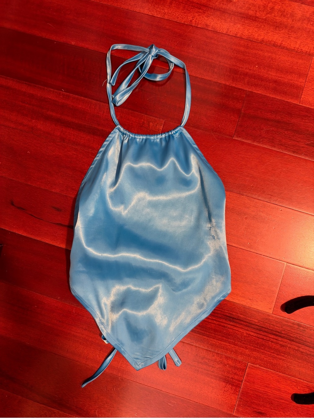 Tiger Mist Teal Aqua Satin Halter Top XS